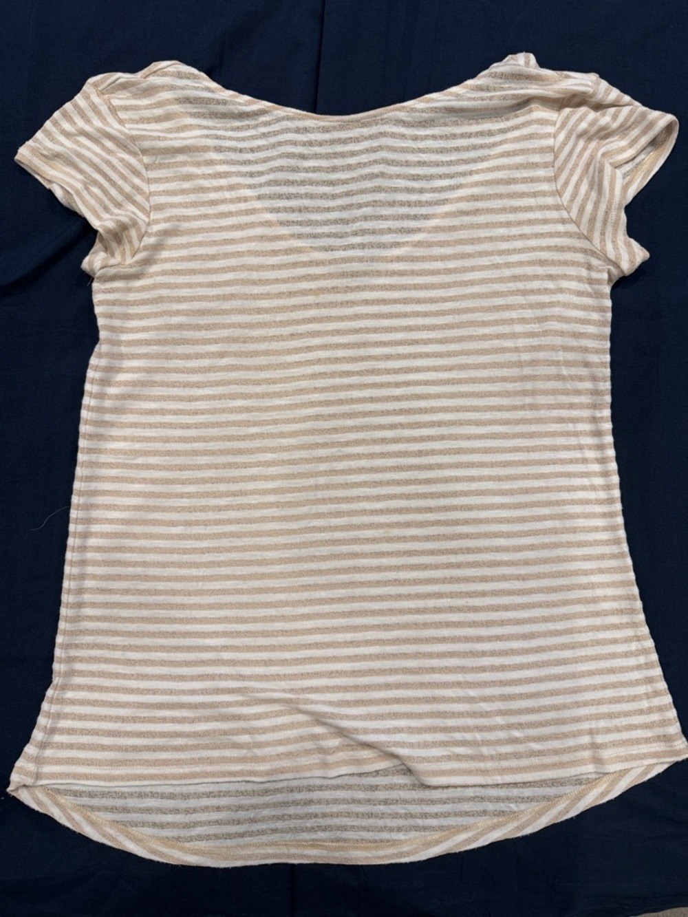Girls' Beige & White Striped Short-Sleeve Top